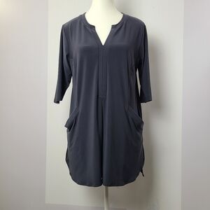 Sympli gray v-neck wrinkle free short sleeve blouse Sz 10 (PTP 20")